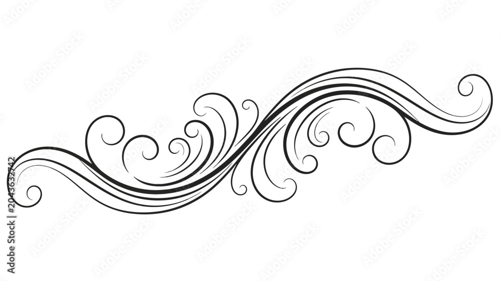 Fototapeta premium Ornate swirling line art design element.