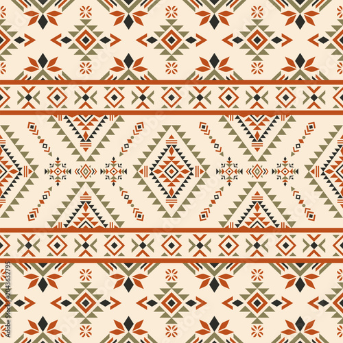 Fotografie Terracotta geometric ethnic seamless pattern, traditional tribal aztec textile f