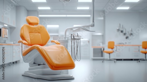 Dental chair in a bright clinic interior