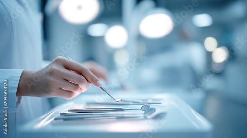Dentists hand with medical tools