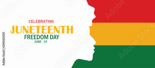 Tableau sur toile Juneteenth freedom day celebration banner with silhouette of a person and red, y