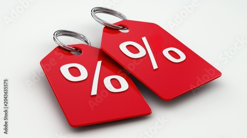 Red percentage tags on white background