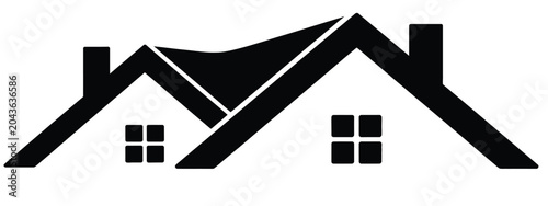 Minimalist black and white vector logo design featuring a simple house silhouette with two roof peaks for real estate branding.