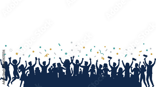 Tableau sur toile Silhouettes of a cheering crowd celebrating with falling confetti