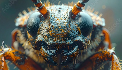 Macro shot of a colorful insect face.