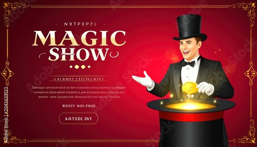 Magician Performing Magic Show with Top Hat.
