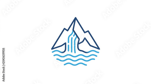 Canvastavla Mountain waterfall flowing into wavy water graphic.