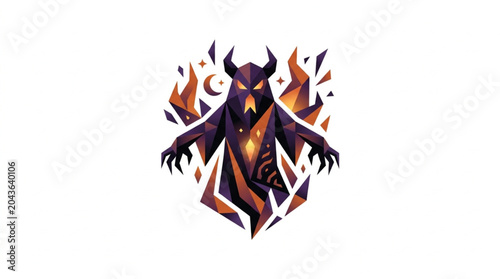 Foto Mysterious Dark Creature with Horns and Fiery Accents.