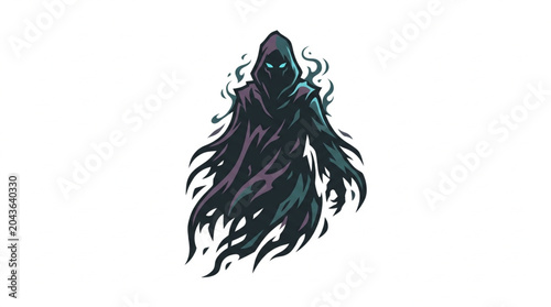 фотографія Mysterious hooded figure with glowing eyes and smoky aura.