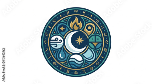 Foto Mystical Celestial Emblem with Elements and Moon Symbol.