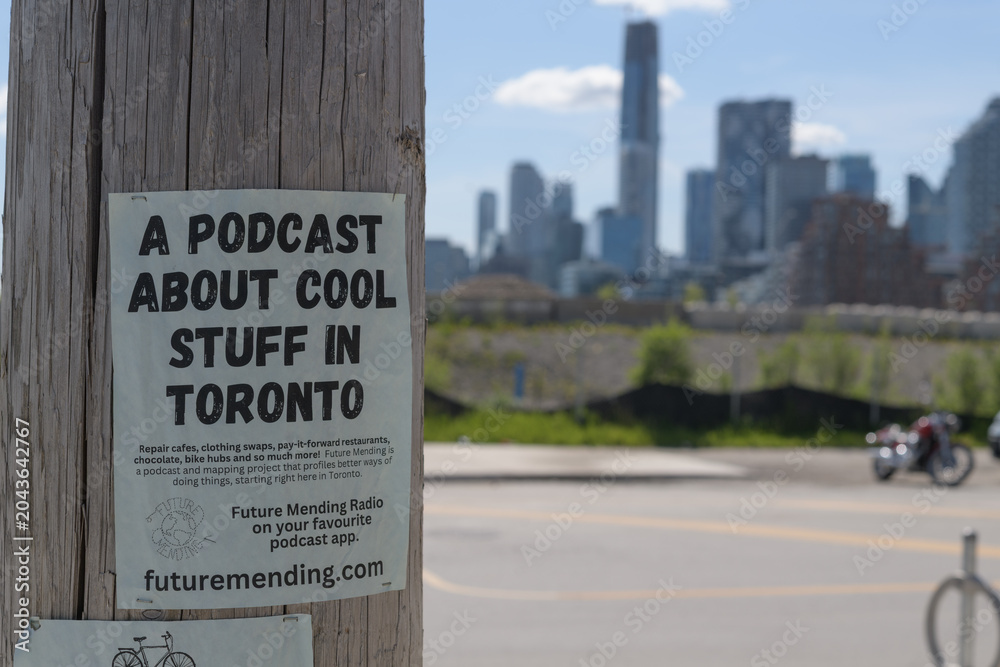 Naklejka premium paper street poster in Toronto (podcast about the city)