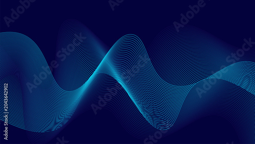 Abstract glowing wave lines on dark blue background. Dynamic wave pattern. Modern flowing wavy lines. Futuristic technology concept. Suit for banner, poster, cover, brochure, flyer, website