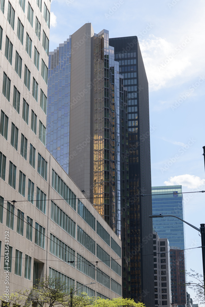 Naklejka premium office towers in the Financial District, Toronto (incl Brookfield Place, Royal Bank Plaza, TD Centre, RBC Centre) - looking west on Wellington St W 