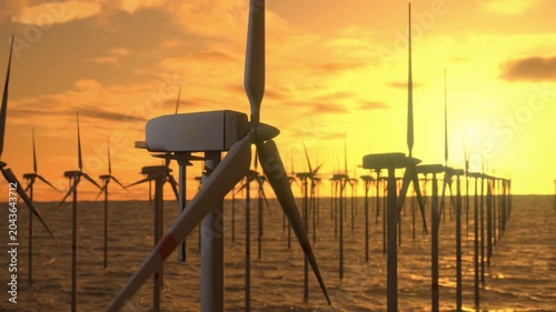 Offshore wind turbines, industrial wind park in the ocean
