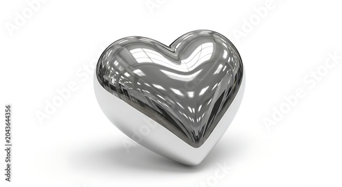 3d render of a shiny metallic heart isolated on white background