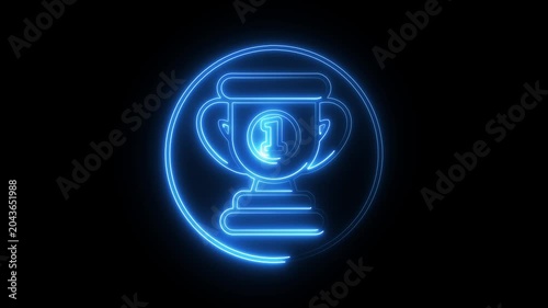 Glowing neon trophy animation, success and victory 4k