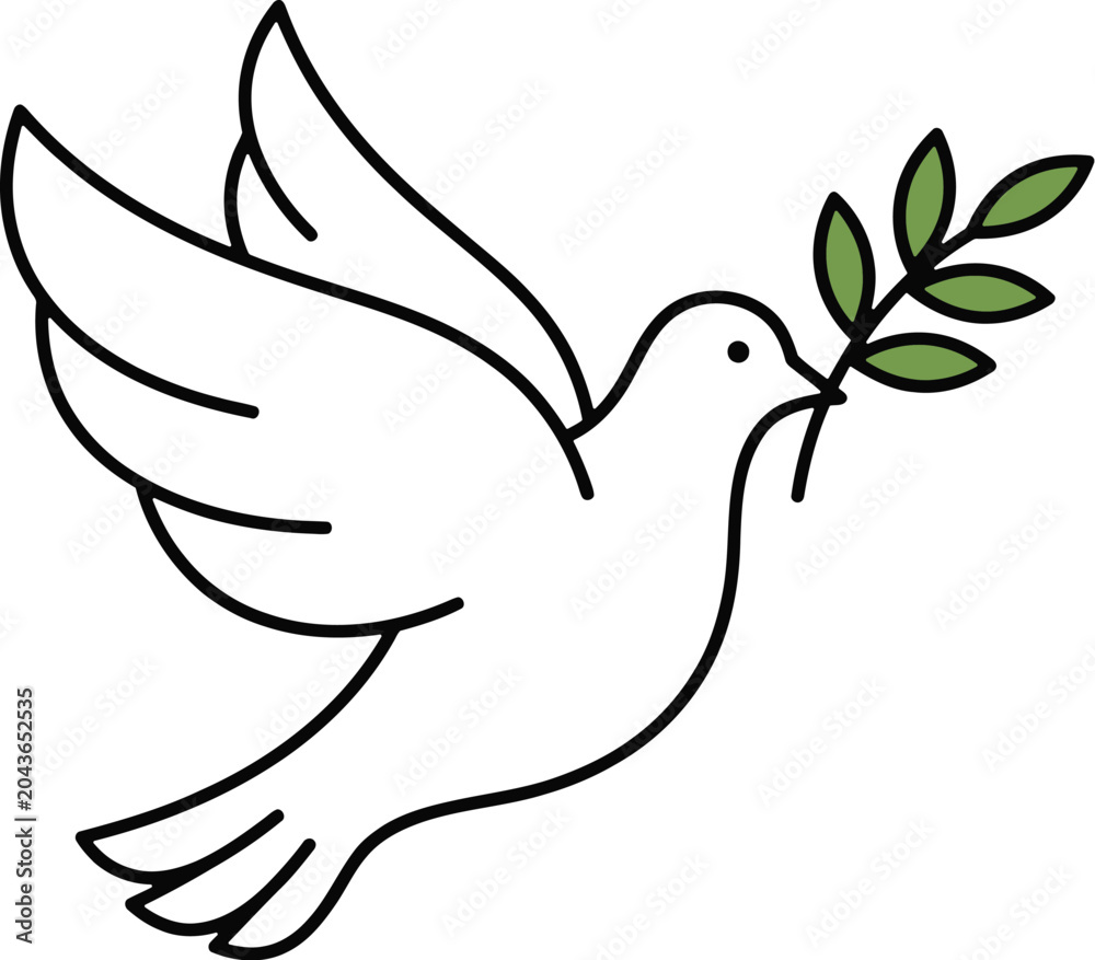 Obraz premium White dove silhouette holding olive branch in flight for peace symbols and logo designs