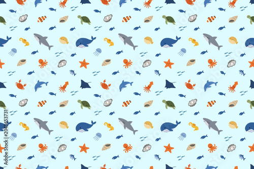 Photography Cute Sea Animals Seamless Pattern with Ocean Creatures
