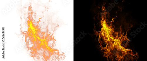 Obraz na plátne Dynamic fire flames on black and white backgrounds, realistic orange heat blaze