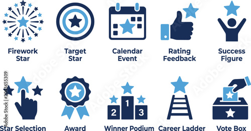 Fotografie Achievement and success vector icon set for business goals career growth performance and rewarding excellence