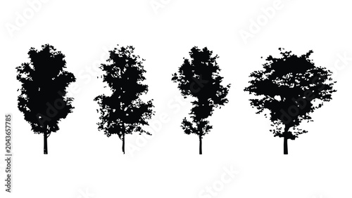 Realistic black tree silhouettes vector collection for landscape design and architectural.