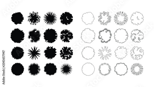 Bilde på lerret Collection of black silhouette trees top view vector for architectural design and landscape visualization