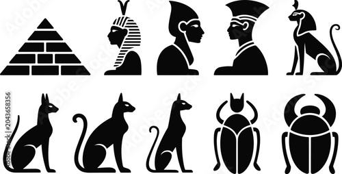 Photos “Ancient Egyptian Silhouette Collection, Pharaoh Profiles, Pyramid Icon, Bastet