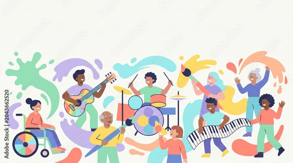 Fototapeta premium Diverse group participating in music and art activities together