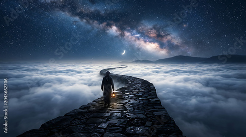 Journey through the heavens A spiritual path under the stars, evoking the solemnity of Muharram