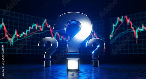 Stock market trading analysis with question marks and financial charts question business analysis investment uncertainty financial technology strategy exchange