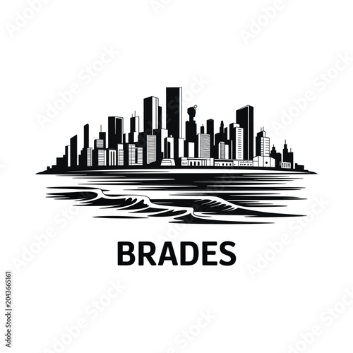 Tableau sur toile city skyline silhouette with water reflection urban