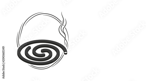 Fotografía A black and white illustration of a burning mosquito coil with rising smoke