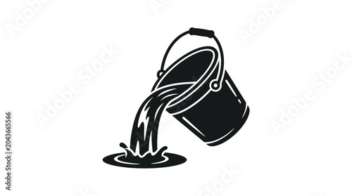 Canvastavla A black and white vector illustration of a bucket pouring liquid onto the ground