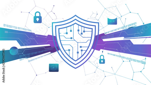 Canvastavla Modern digital shield icon with abstract security network background Vector