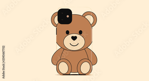 Adorable brown teddy bear illustration is featured on a light background designed to look like a protective smartphone cover or case.