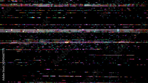 Schilderij op canvas Glitch background with digital distorted lines and colorful noise particles
