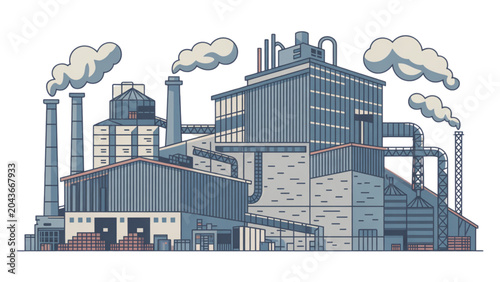 Foto Industrial factory with smokestacks emitting smoke in a vintage illustration sty