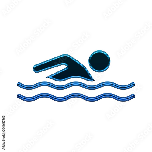 Quadro su tela A dark blue icon of a person swimming in the water with wavy lines, isolated on