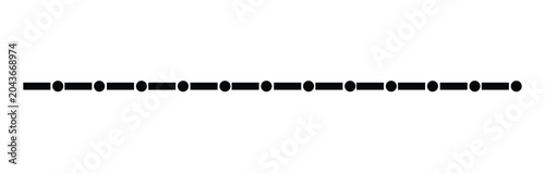 Minimalist black dot and dash line divider vector element isolated on white background