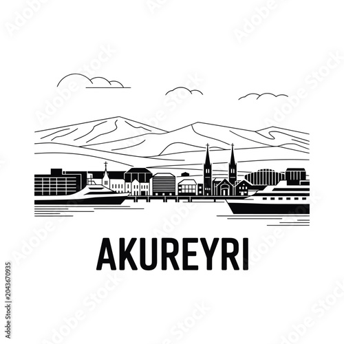 Foto akureyri skyline line art cityscape vector illustration