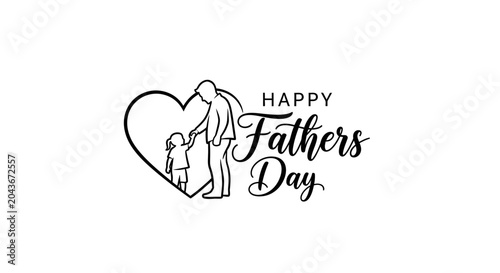 Photos Happy Fathers Day greeting card design with line art father and child