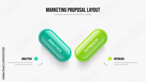 Project Development Frame Layout Vector Illustration. Professional Analysis 2 Element Infographic Slide Template. Modern Portfolio Two Option Diagram Presentation Design.