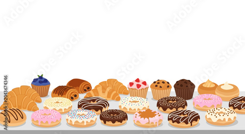 Canvastavla Assortment of delicious fresh bakery items including donuts muffins and pastries