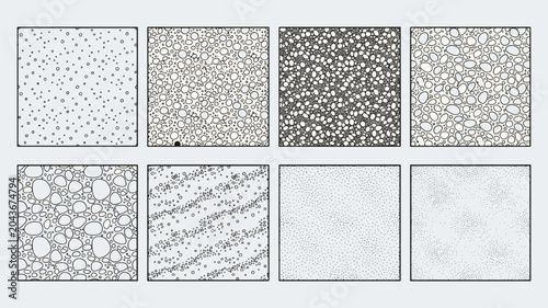 CAD Gravel and Concrete Hatch Patterns Line Art Set with Stone Pebble Textures and Architectural Soil Drafting Symbols