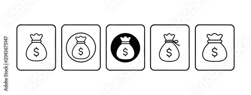 Schilderij op canvas Money Bag set. set of vector line icons on a white background