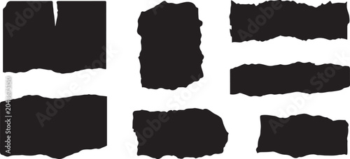 Bild auf Leinwand Torn paper pieces set in black and white, ragged edge stickers isolated