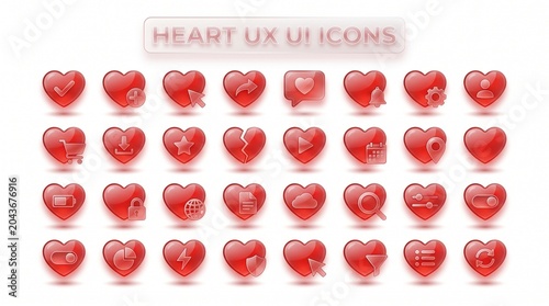 Red Heart UX UI Icons Set