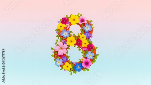 Floral Number Eight Decoration on Pastel Background
