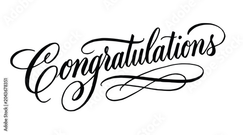 Congratulations elegant calligraphy, handwritten vector lettering for celebratory design, isolated on transparent background.