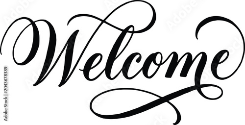 Welcome calligraphy lettering vector illustration on transparent background for home decor signs door mats and social media posts.